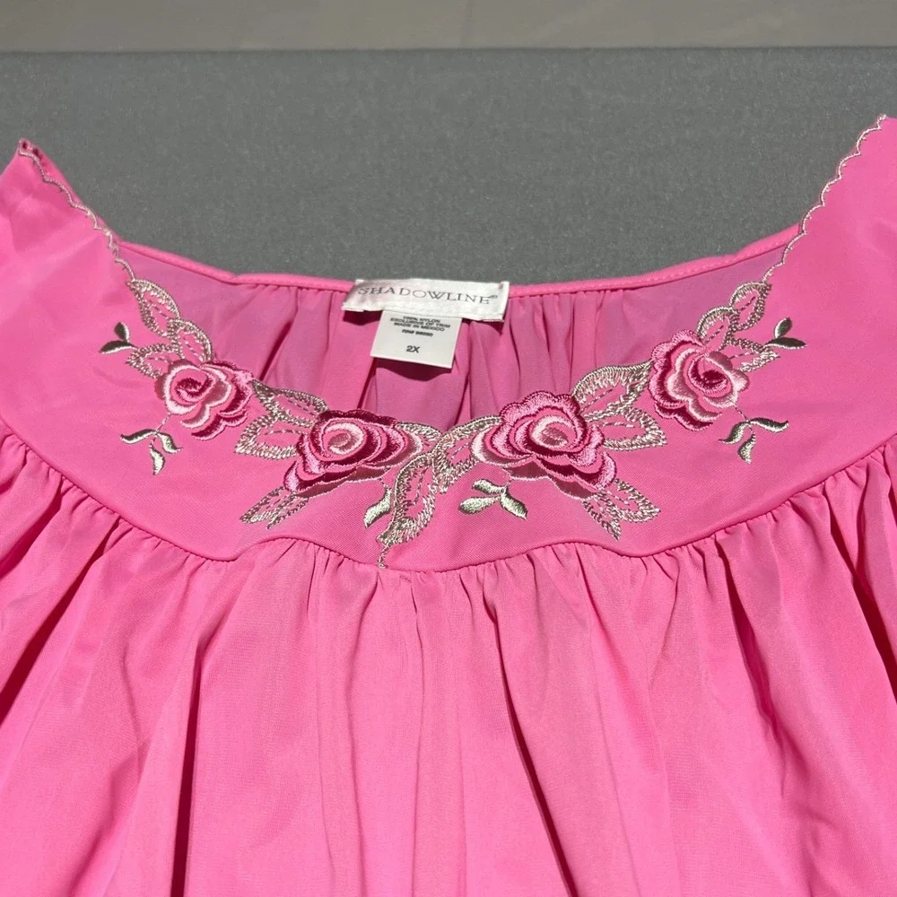 Shadowline Pink Floral Embroidered Flutter Sleeve Nightgown 2X Sleep Dress